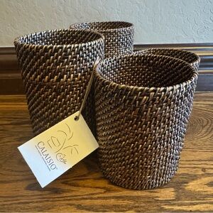 New CALAISIO Woven Flatware Caddy Brown Handwoven Basket Natural Luxury Gift